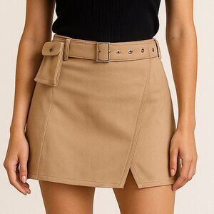 Liger faux leather belted mini skirt w snap pouch Sz M